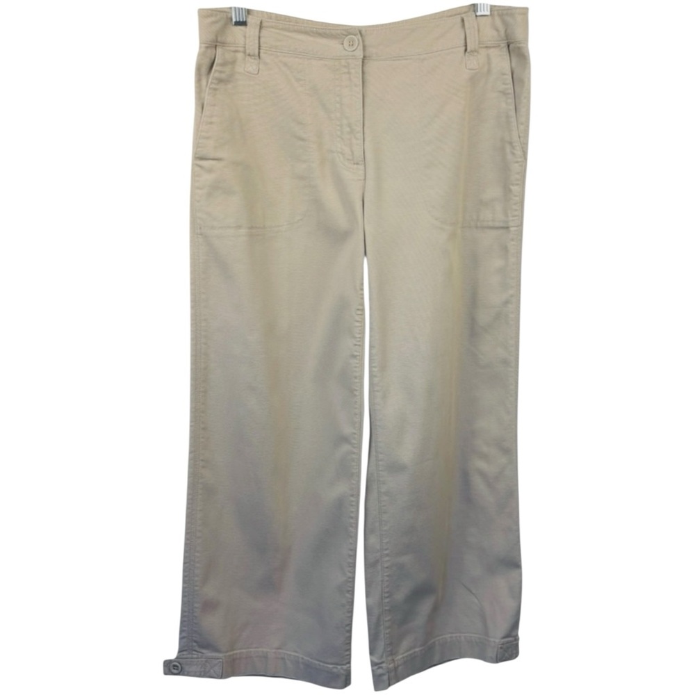 Eileen Fisher Cotton Twill Stretch Ankle Cropped Wide Leg Pants Tan Small